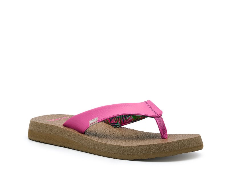 Sanuk Womens Yoga Mat Cushioned Pink Flip Flops | AIZJFK805